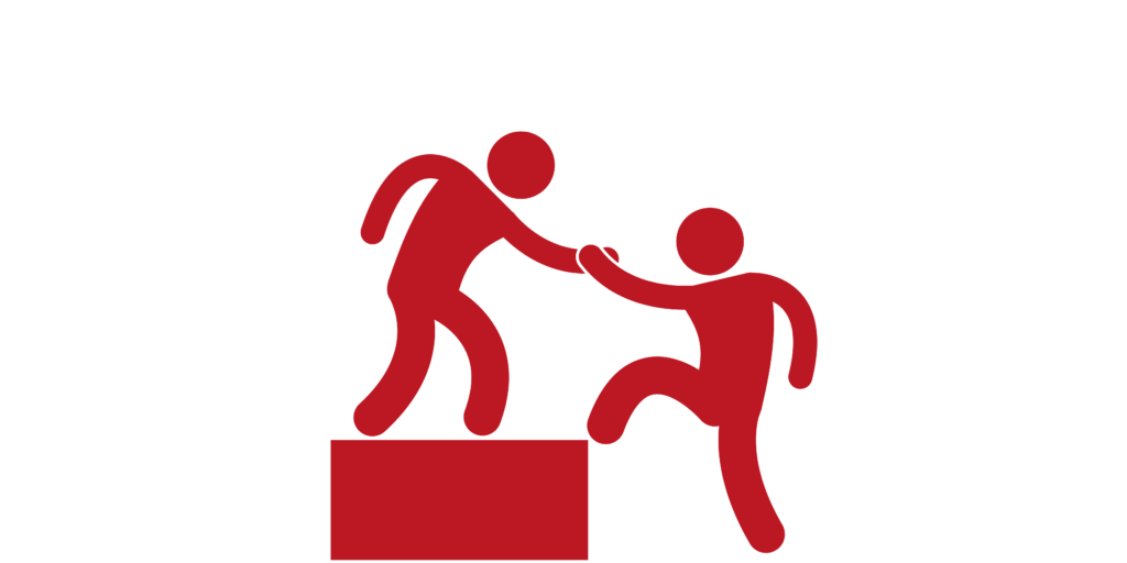 red clipart shows one person helping another