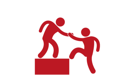 red clipart shows one person helping another