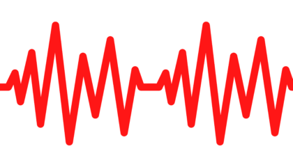 red sound wave image on white background