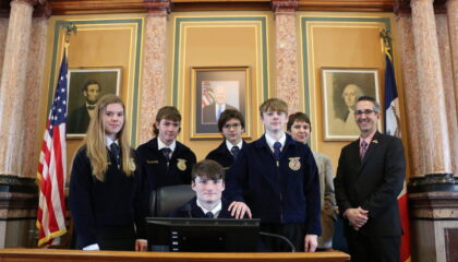 CentralDecaturFFA poses in the Iowa Capitol with Joel Fry